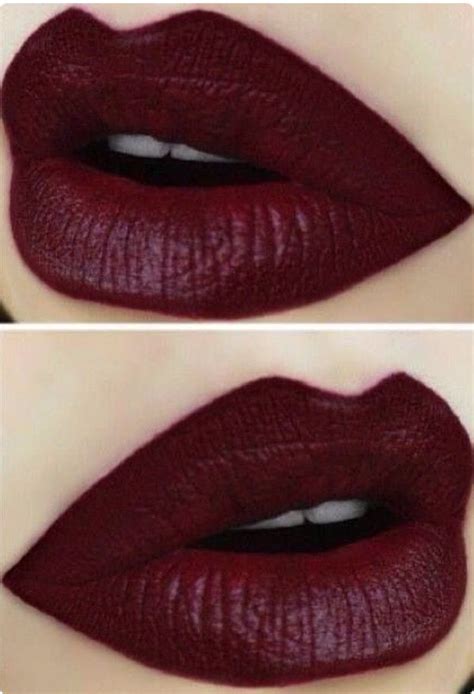 deep burgundy lipstick.